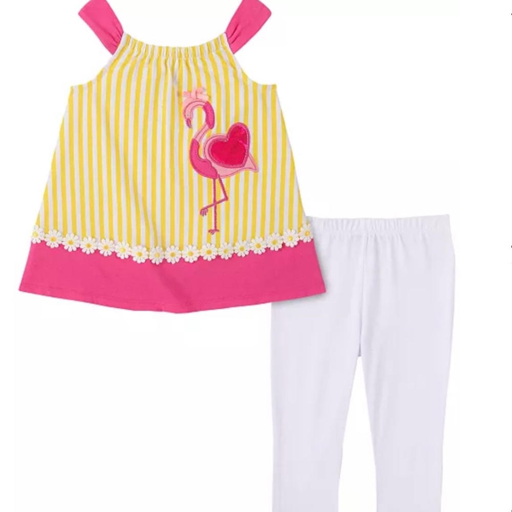 Girl’s Flamingo Daisy Top and Legging Summer Set
